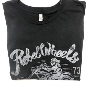 REBEL WHEELS 73 Motorcycle Club Vintage Black T-Shirt